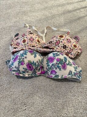 2 Victoria's Secret Floral Push-Up Bra - Cream, Pink & Teal